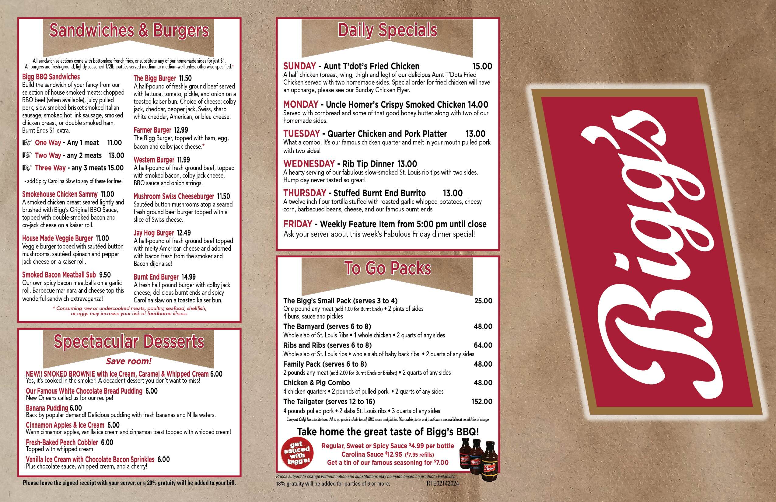 Menus Biggs BBQ